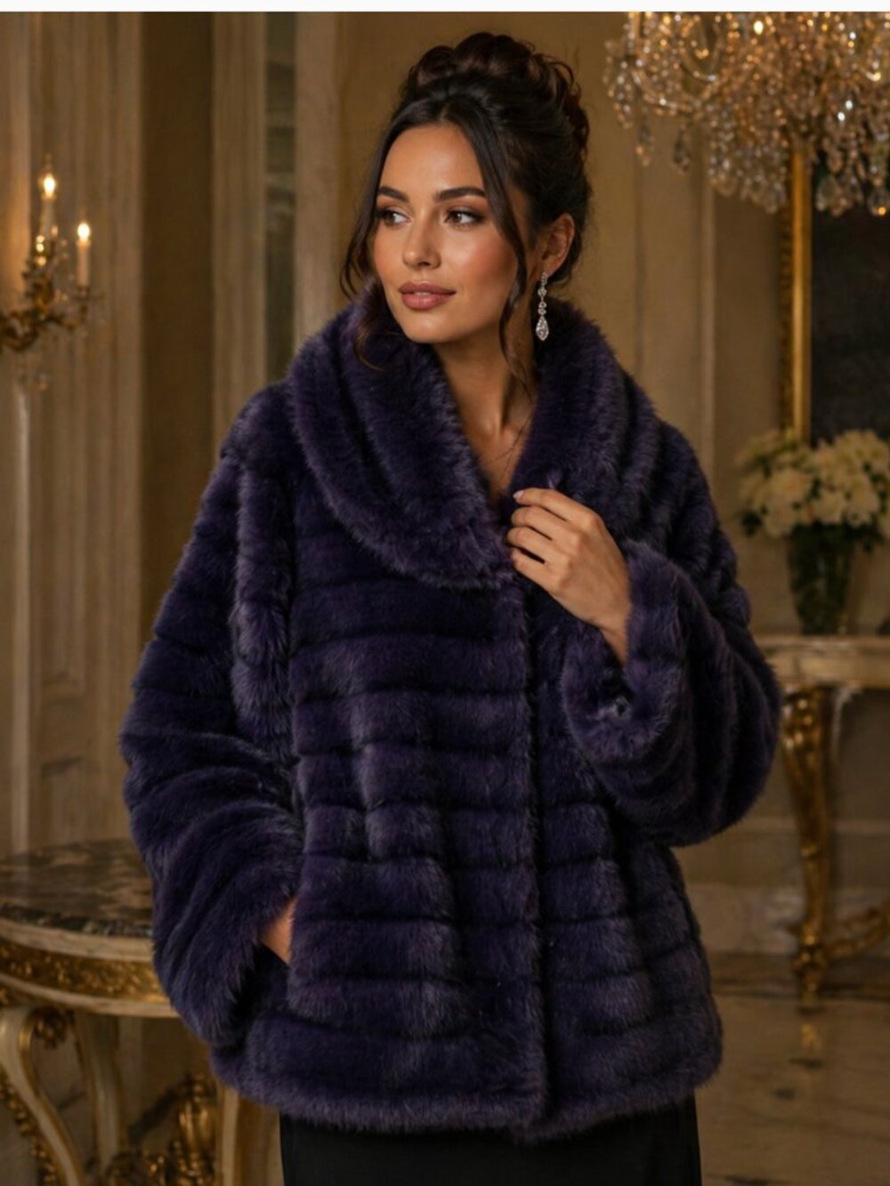 CLICHE' Faux Fur Teddy Luxurious Glam Wool Blend Snap Stylish Jacket size Large